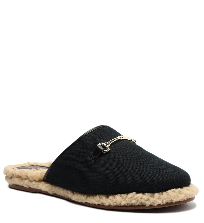 Black Mule Canvas Fur