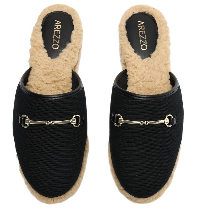 Black Mule Canvas Fur