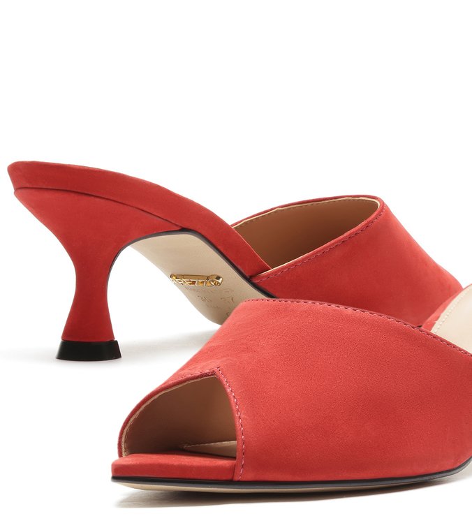 Red Mule Nubuck Beak Leaf Slim Heel