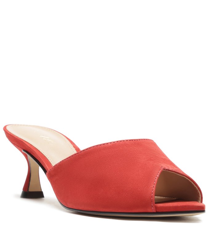 Red Mule Nubuck Beak Leaf Slim Heel