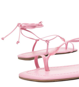 Flat Sandal Straps Tie Pink