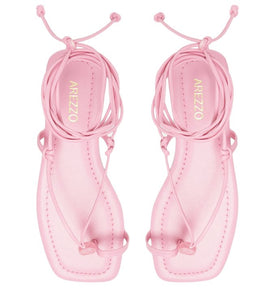 Flat Sandal Straps Tie Pink