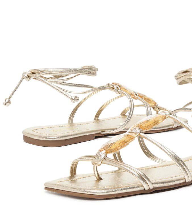 Flat Sandal Straps Mooring Pedraria Dourada