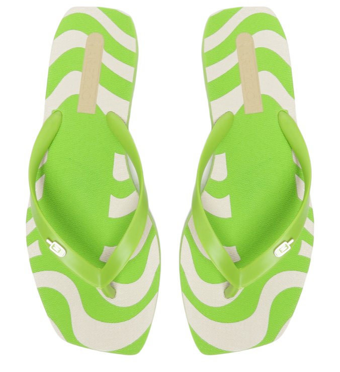 Square Printed Green Finger Slipper and Bag