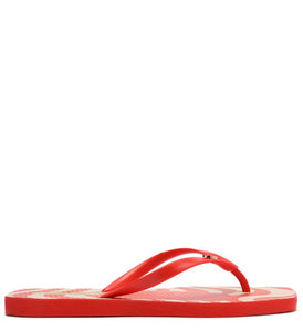 Square Print Red Flip Flops and Bag