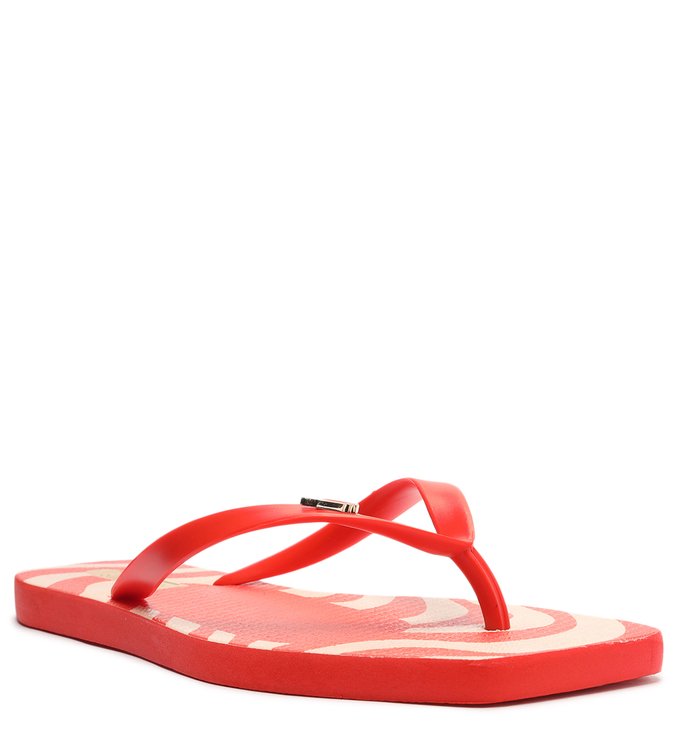 Square Print Red Flip Flops and Bag