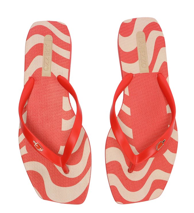 Square Print Red Flip Flops and Bag