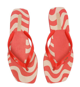 Square Print Red Flip Flops and Bag