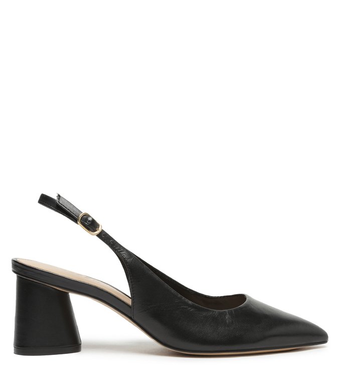 Scarpin Black Leather Block Slingback