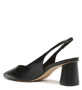 Scarpin Black Leather Block Slingback