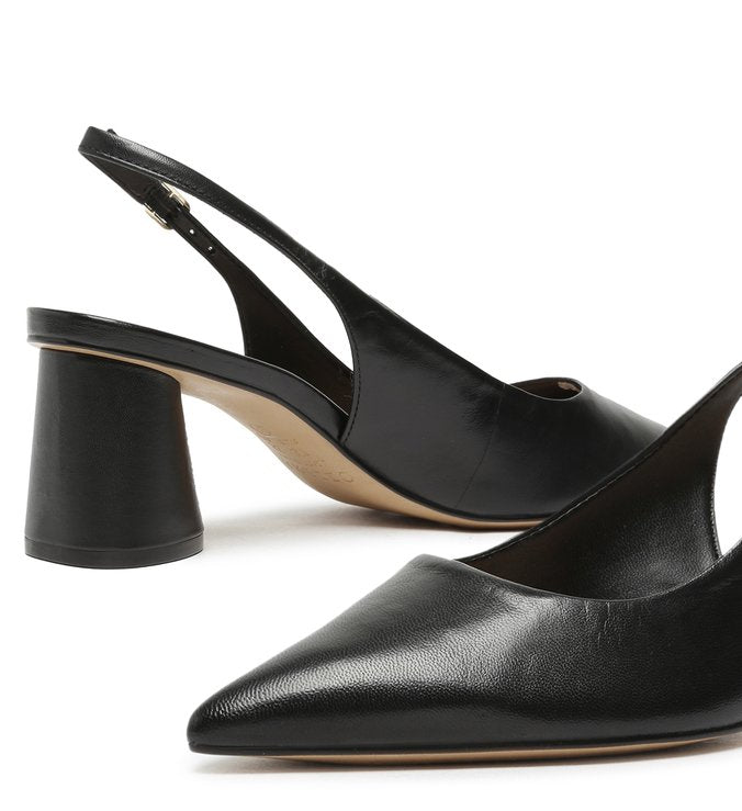 Scarpin Black Leather Block Slingback