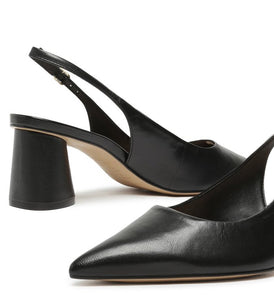 Scarpin Black Leather Block Slingback