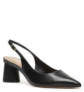 Scarpin Black Leather Block Slingback