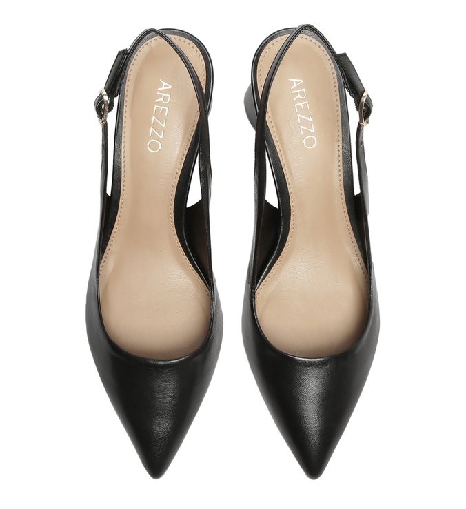 Scarpin Black Leather Block Slingback