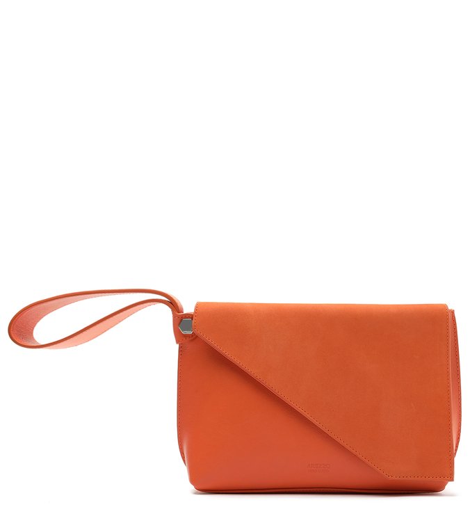 Clutch Orange Medium Geometric Leather