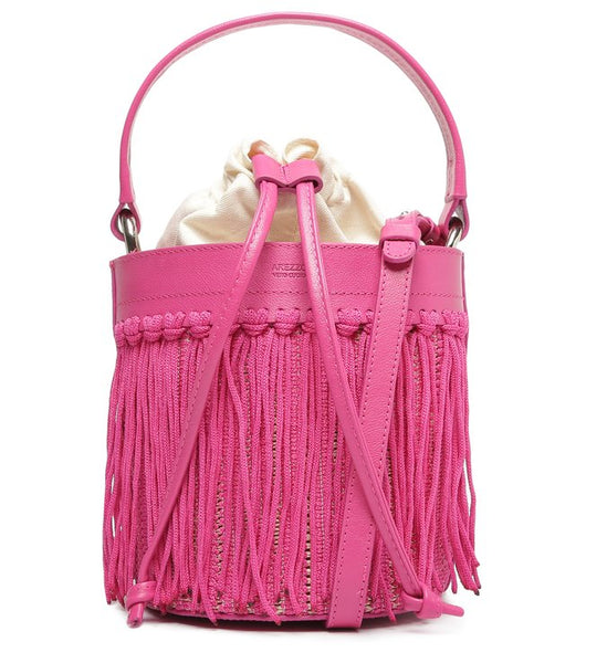 Luci Medium Pink Fringed Bucket Bag