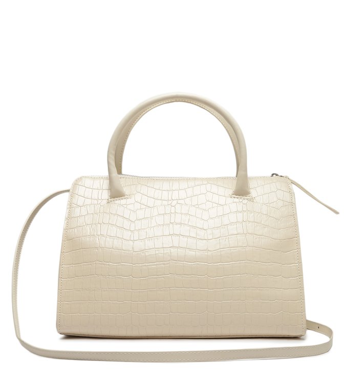 Double Top Handle Structured Bag - White