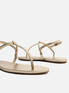 Slim Beak Golden Flat Sandal