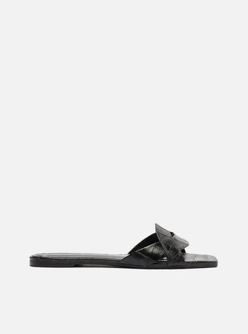 Flat Straps Black Croco Flat Sandal