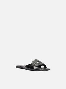 Flat Straps Black Croco Flat Sandal