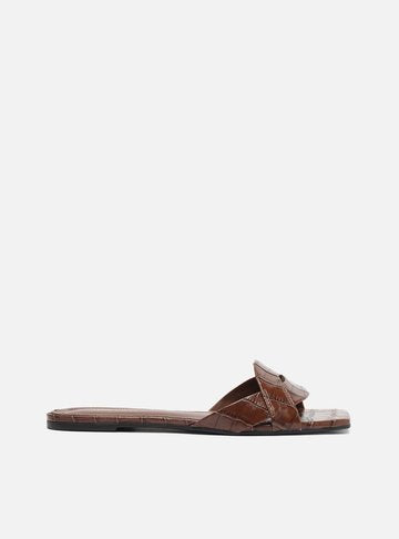 Flat Sandal Brown Croco Straps