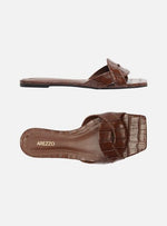 Load image into Gallery viewer, Flat Sandal Brown Croco Straps
