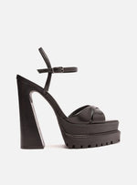 Load image into Gallery viewer, Black Leather Sandal Geometric Heel Arya
