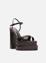 Load image into Gallery viewer, Black Leather Sandal Geometric Heel Arya
