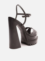 Load image into Gallery viewer, Black Leather Sandal Geometric Heel Arya
