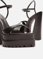 Load image into Gallery viewer, Black Leather Sandal Geometric Heel Arya
