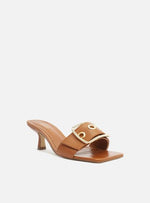 Load image into Gallery viewer, Brown Leather Sandal Thin Heel Open Buckle
