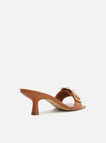 Load image into Gallery viewer, Brown Leather Sandal Thin Heel Open Buckle
