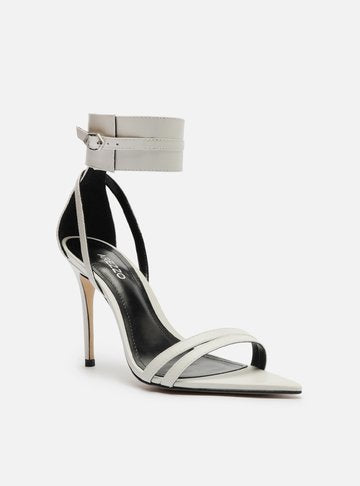 White Leather Sandal Thin Heel Ankle Strap