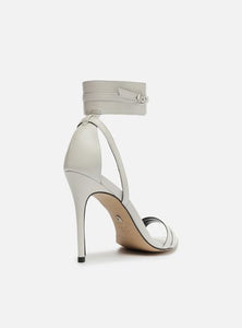 White Leather Sandal Thin Heel Ankle Strap