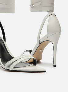 White Leather Sandal Thin Heel Ankle Strap