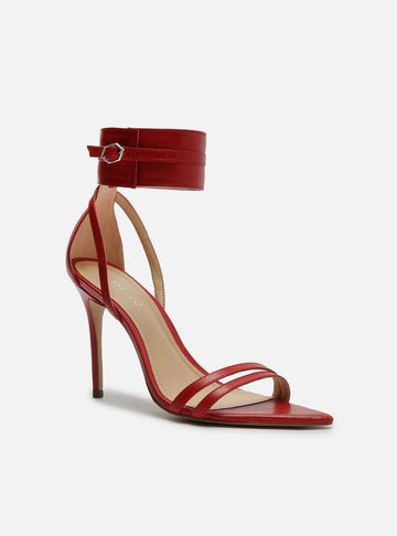 Red Leather Sandal Thin Heel Ankle Strap