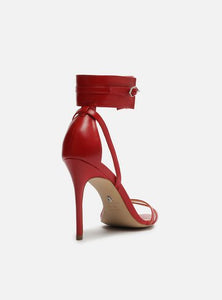 Red Leather Sandal Thin Heel Ankle Strap