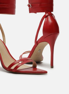 Red Leather Sandal Thin Heel Ankle Strap