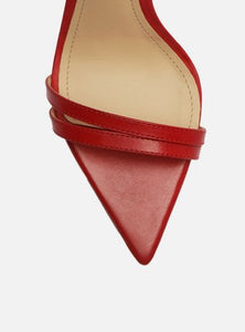 Red Leather Sandal Thin Heel Ankle Strap