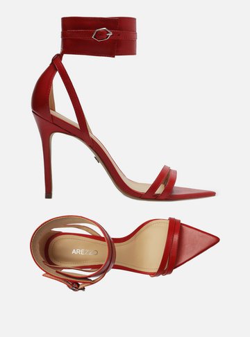 Red Leather Sandal Thin Heel Ankle Strap