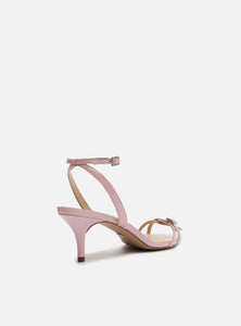 Pink Varnish Sandal Low Thin Heel Buckles