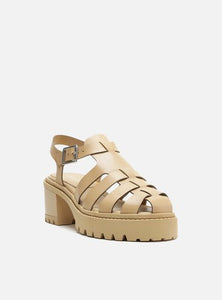 Nude Leather Sandal Tractor Heel