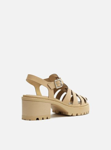 Nude Leather Sandal Tractor Heel