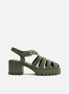 Green Leather Sandal Tractored Heel