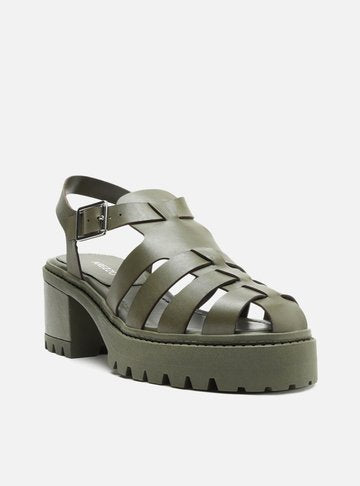 Green Leather Sandal Tractored Heel