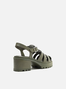 Green Leather Sandal Tractored Heel