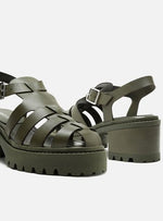 Load image into Gallery viewer, Green Leather Sandal Tractored Heel
