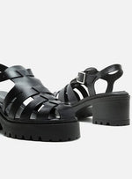 Load image into Gallery viewer, Black Leather Sandal Tractor Heel Fisherman
